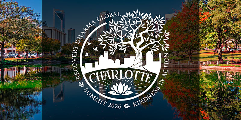 Logo for the 2026 RDG Summit in Charlotte, North Carolina depicting a city skyline, tree, and lotus.